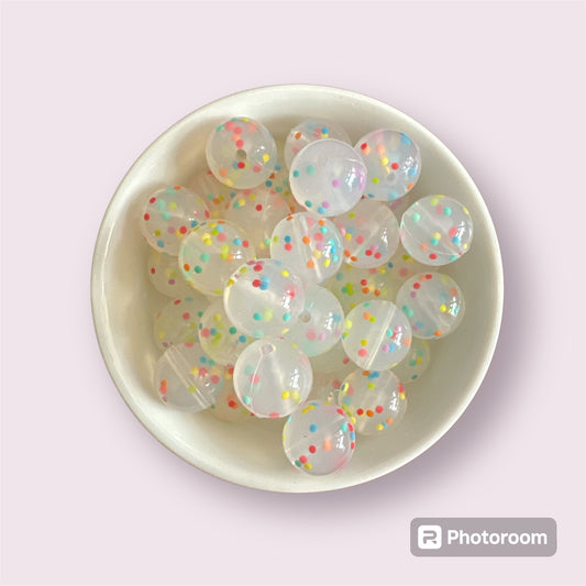 Clear Confetti 15mm Silicone Bead