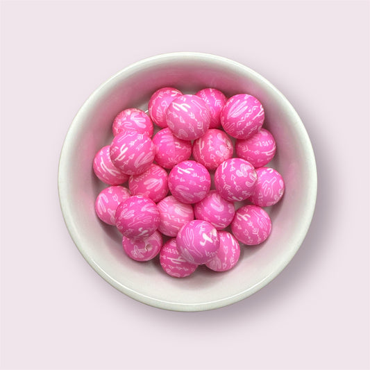 Pink Western Cactus 15mm Silicone Bead