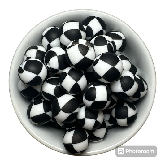 Classic Checkered 15mm Silicone Bead