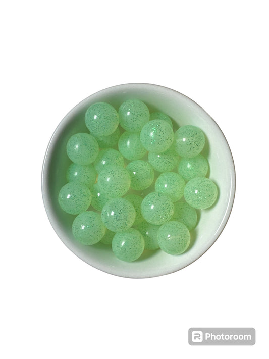 Green Glitter Jelly 15mm Silicone Bead