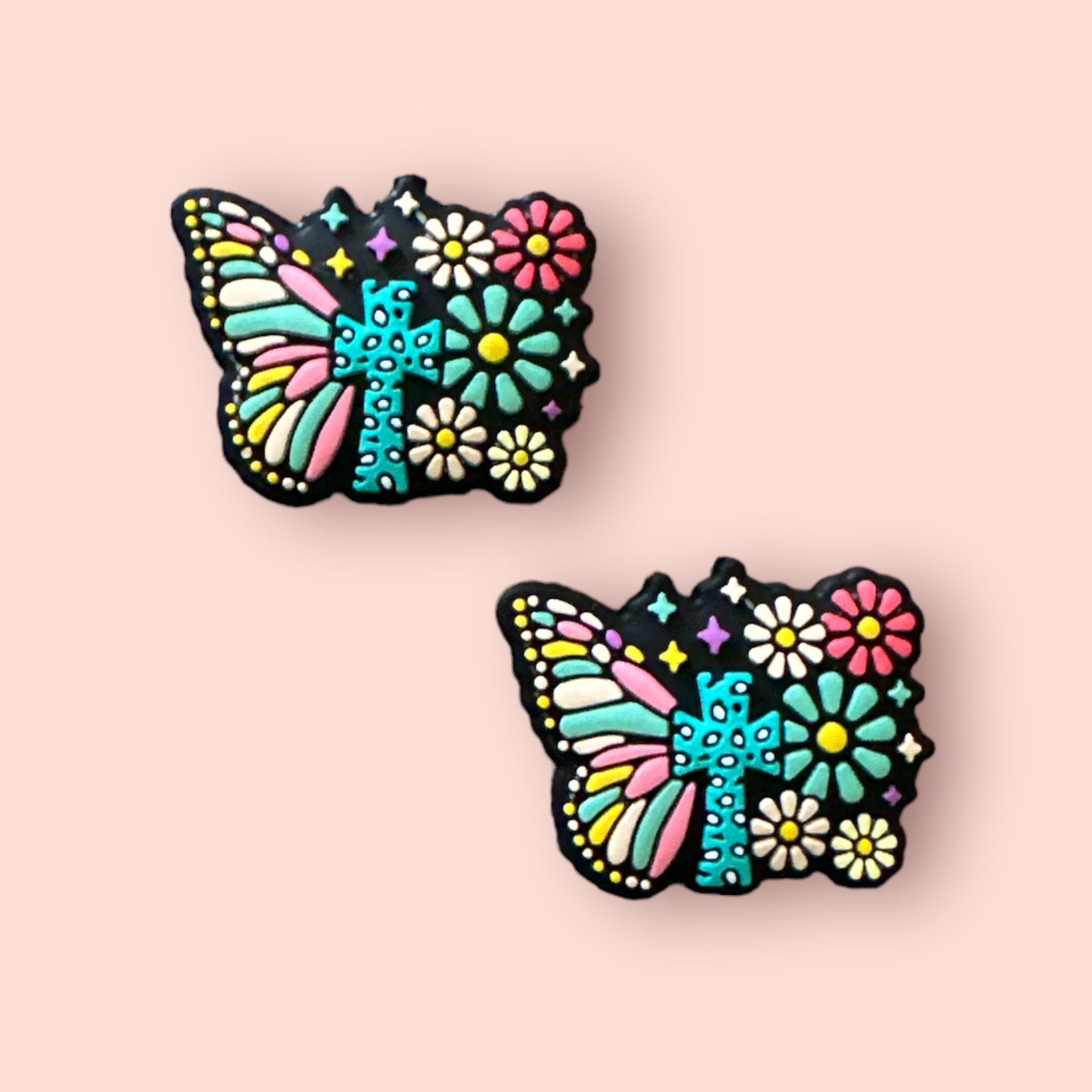 Butterfly Cross Floral Silicone Focal Bead