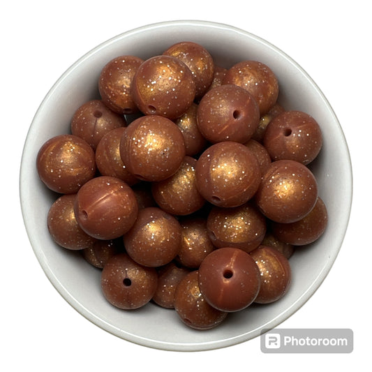 Copper Sparkles 15mm Silicone Bead