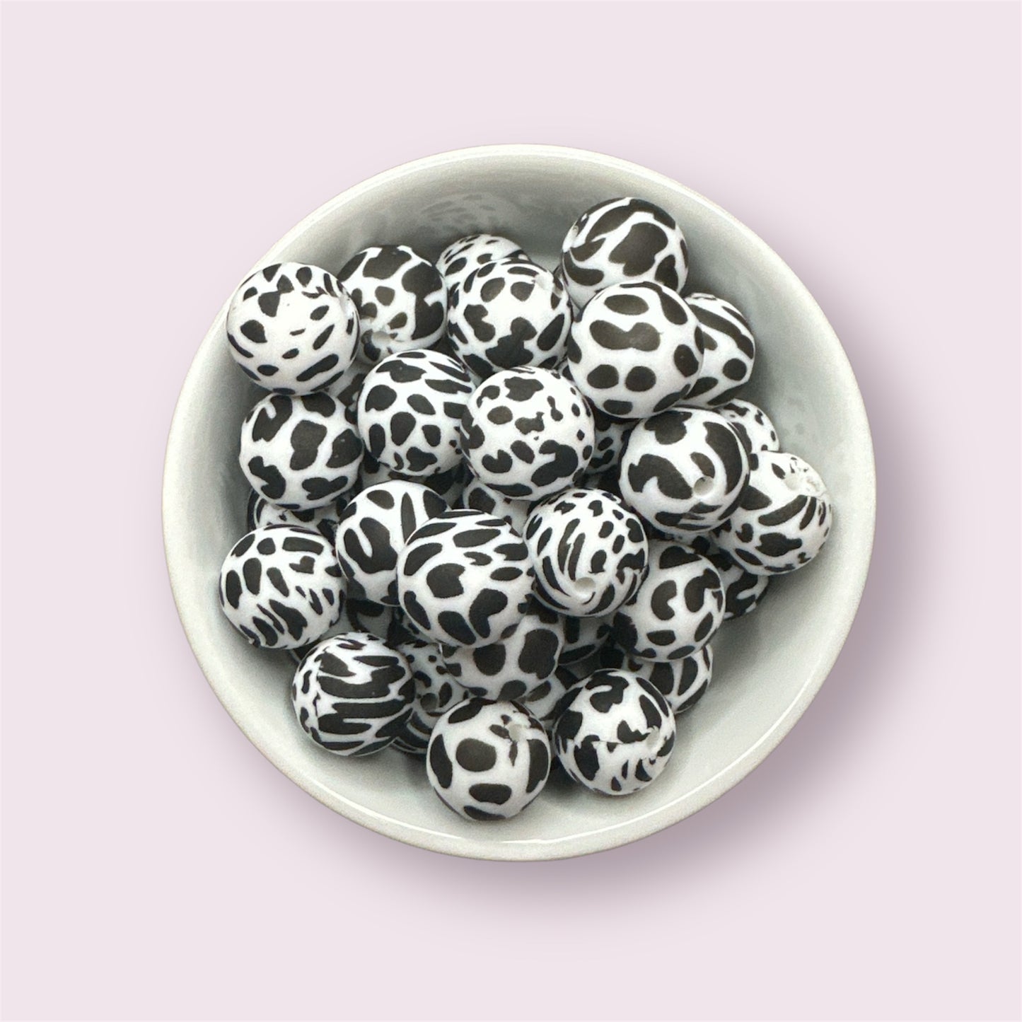 Cow Print 15mm Silicone Bead