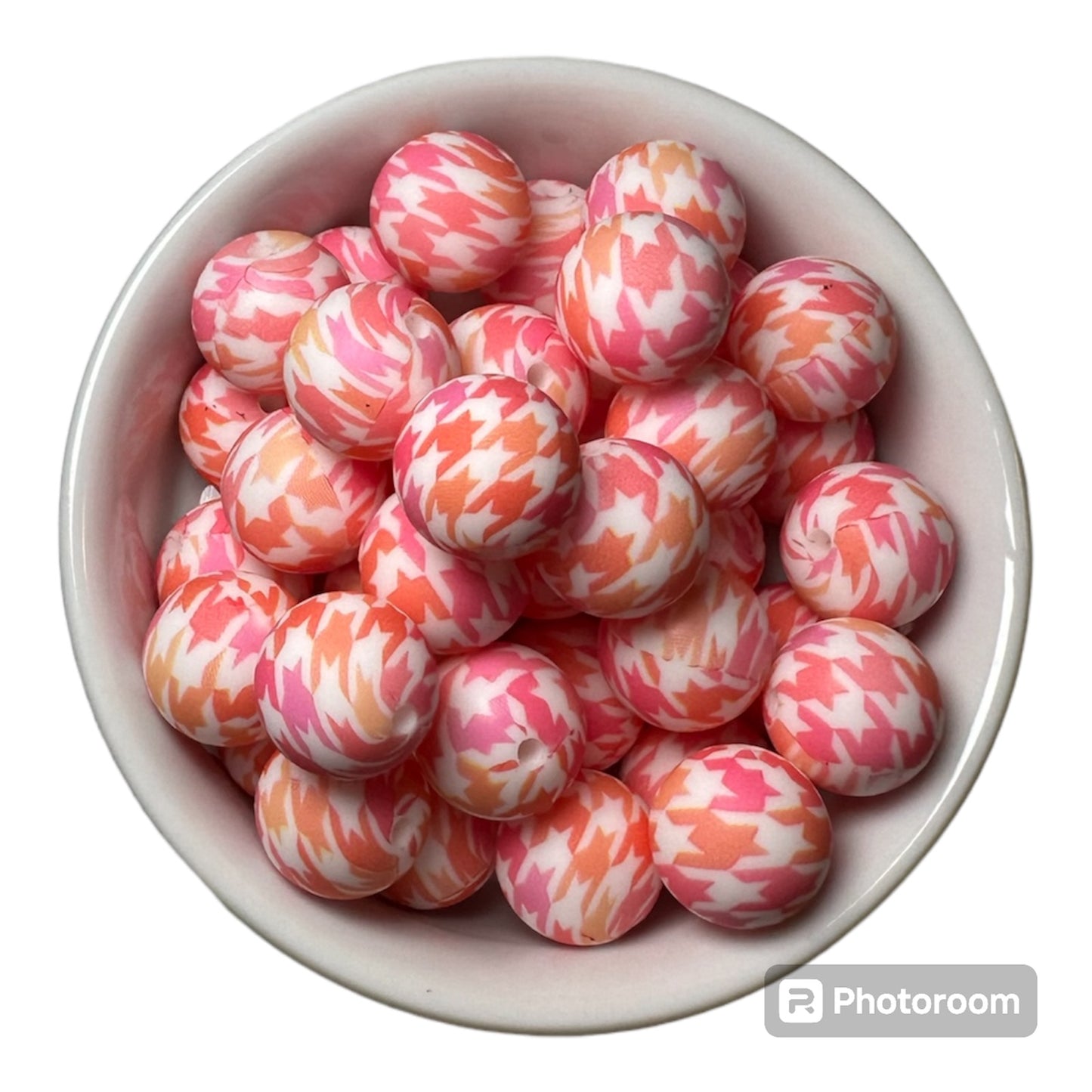 Pink Orange Houndstooth 15mm Silicone Bead