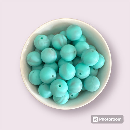 Turquoise Marble 15mm Silicone Bead