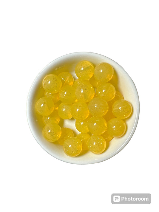 Yellow Glitter Jelly 15mm Silicone Bead