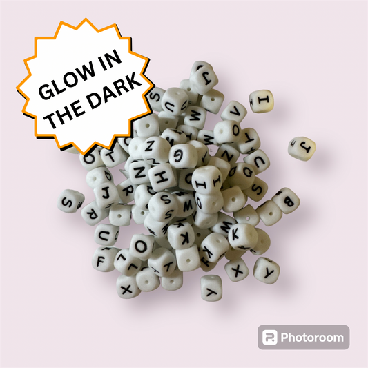 GLOW IN THE DARK Letter Bead Silicone 12mm