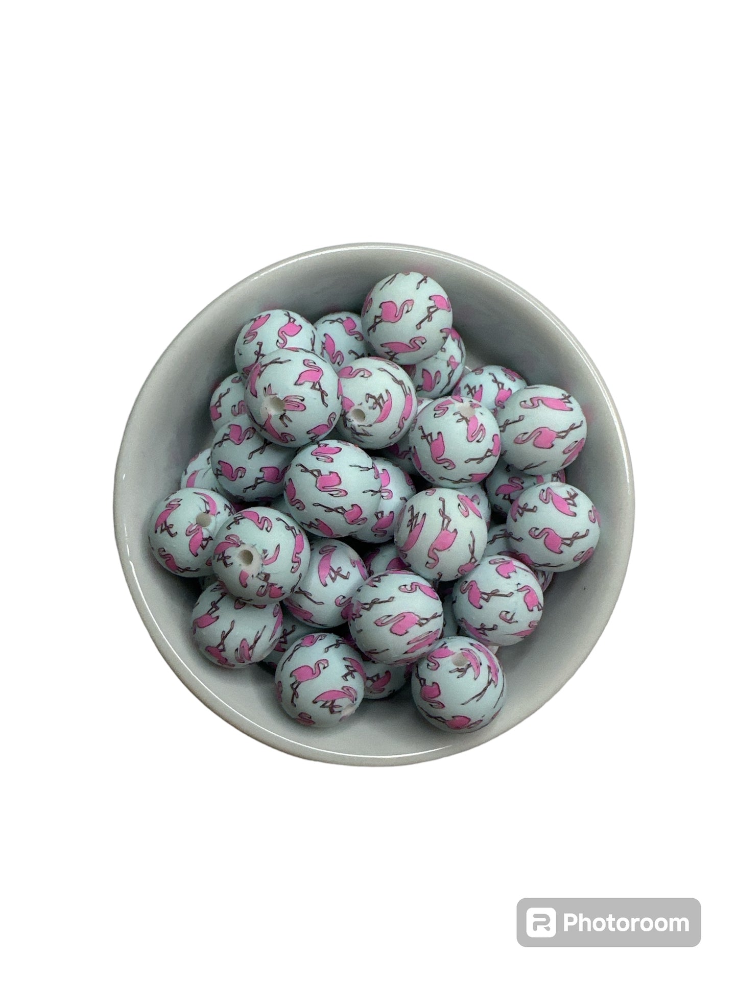 Pink Flammingo Printed 15mm Silicone Bead